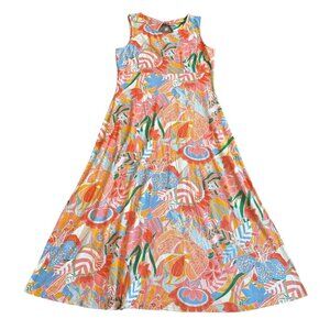 Talbots Colorful Sleeveless Maxi Dress Floral Print Mod Bold Size Large